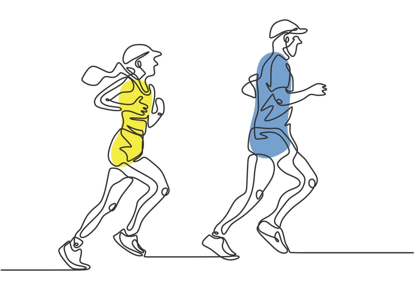 Continuous one line drawing of people running. vector