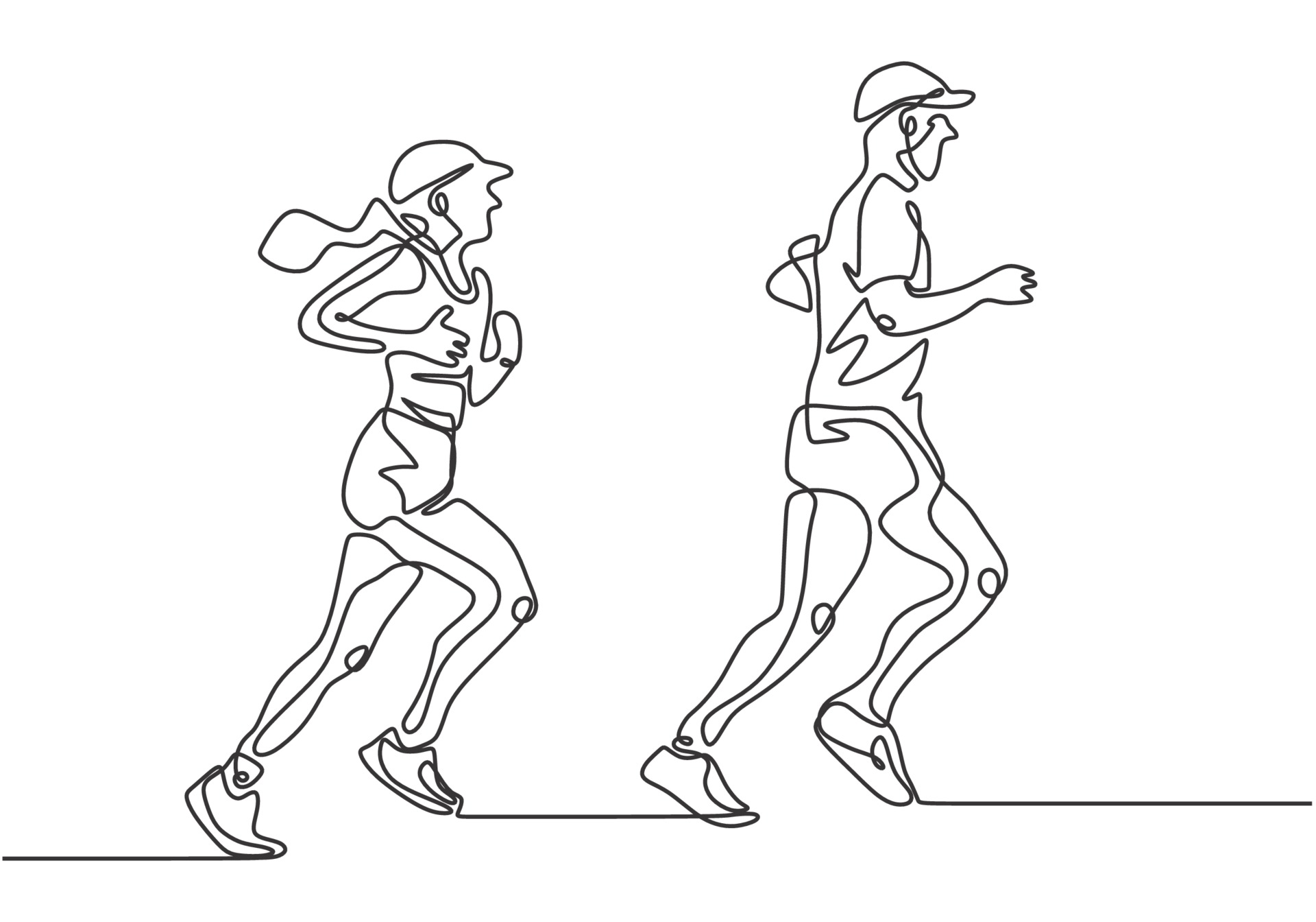 Continuous one line drawing of man and girl running. 3410051
