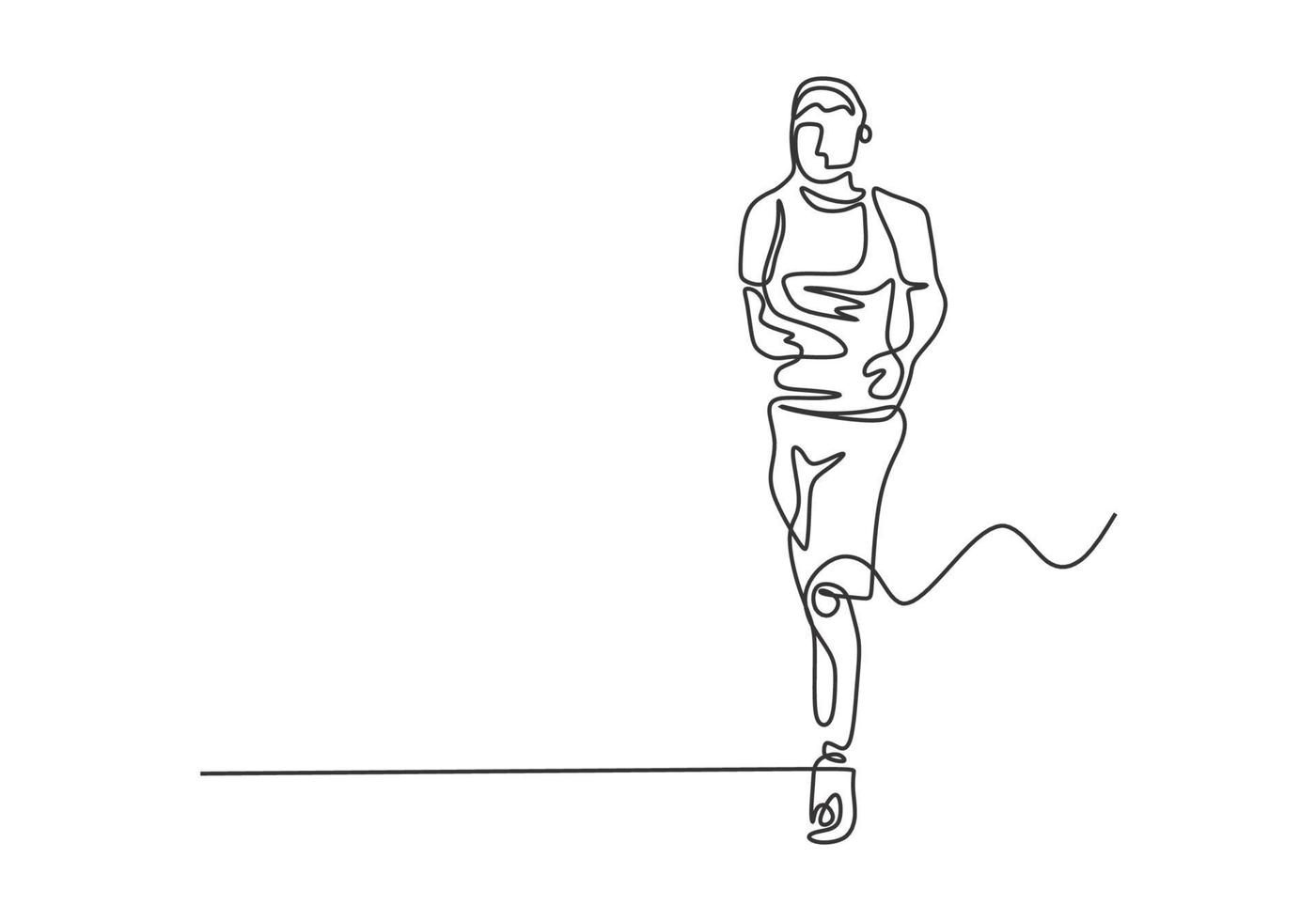 dibujo continuo de una línea del hombre corriendo durante el deporte vector