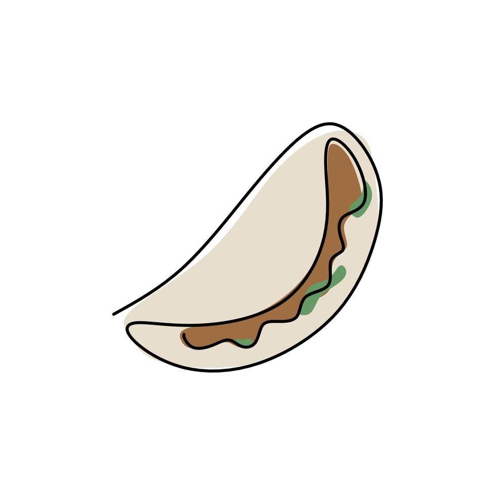 dibujo de una línea de diseño minimalista de comida chatarra de taco vector