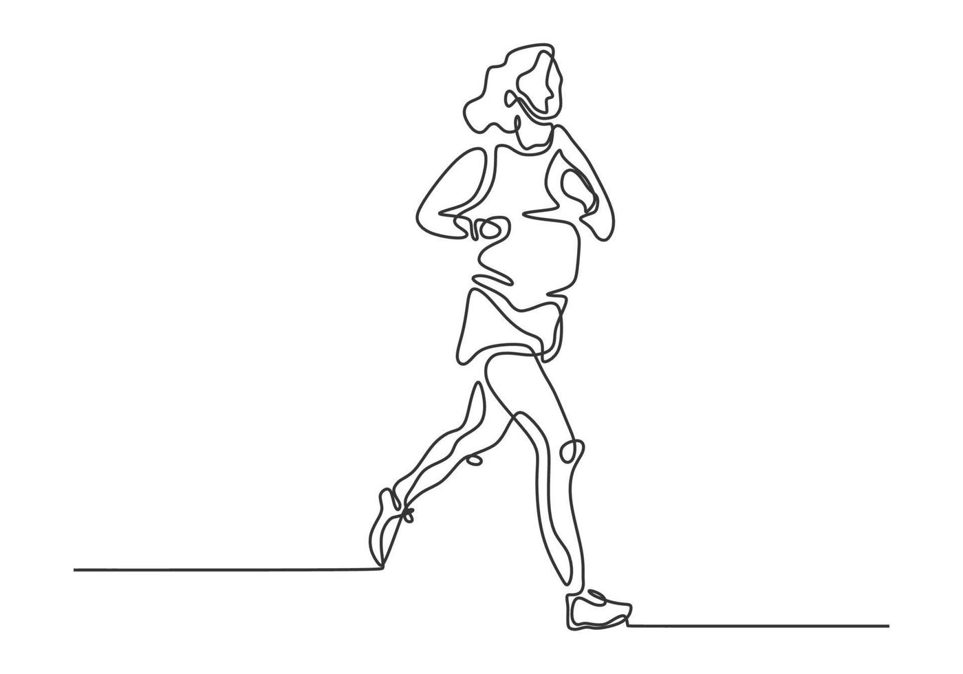 dibujo continuo de una línea de niña corriendo sobre tema deportivo vector