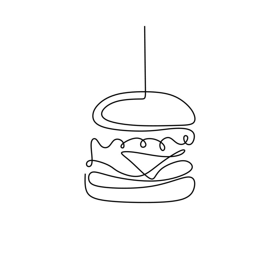 dibujo continuo de una línea de minimalismo de comida de hamburguesa vector