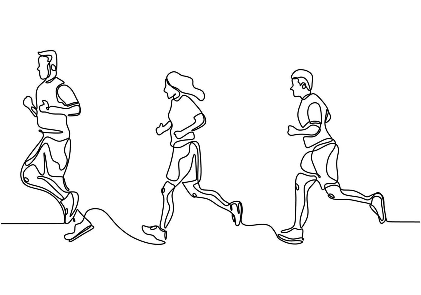 People running continuous one line drawing minimalism design vector