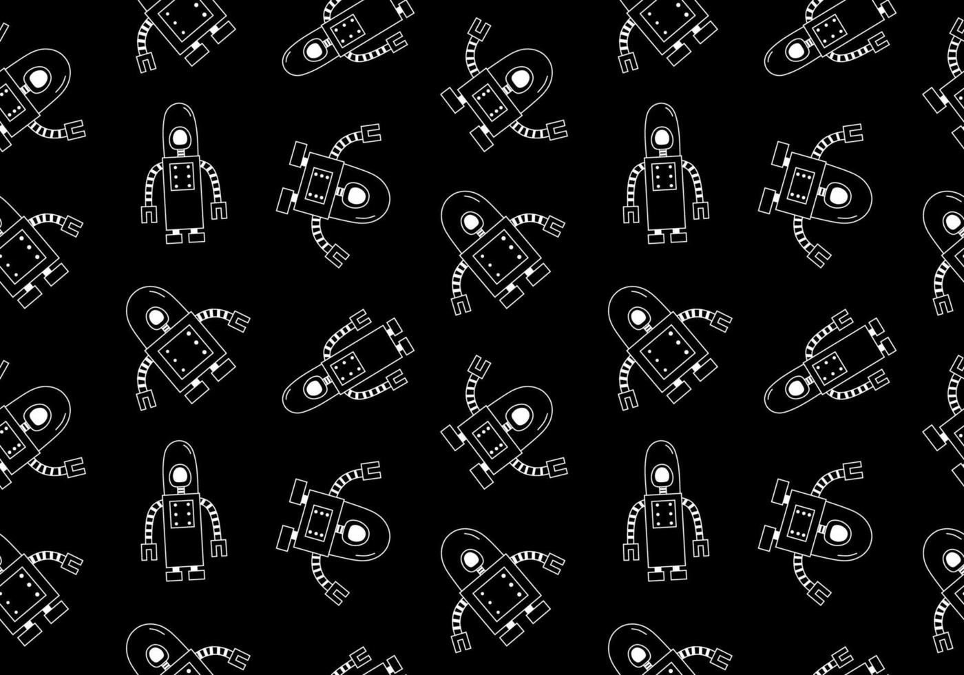 Robots doodle seamless pattern black and white colors vector