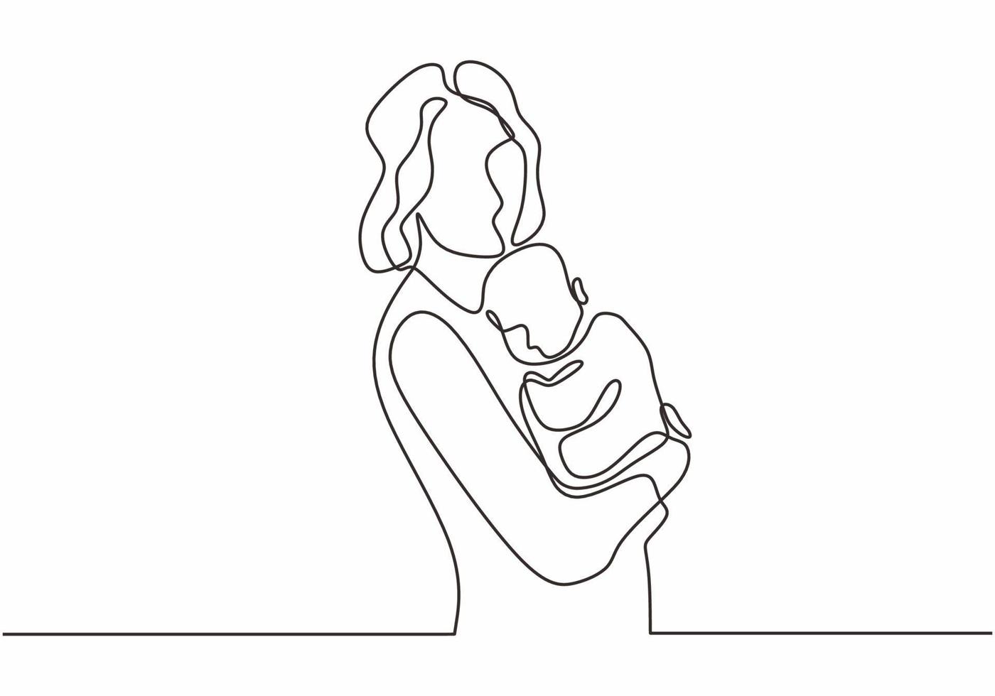 Happy Mom and baby continuous line drawing vector illustration