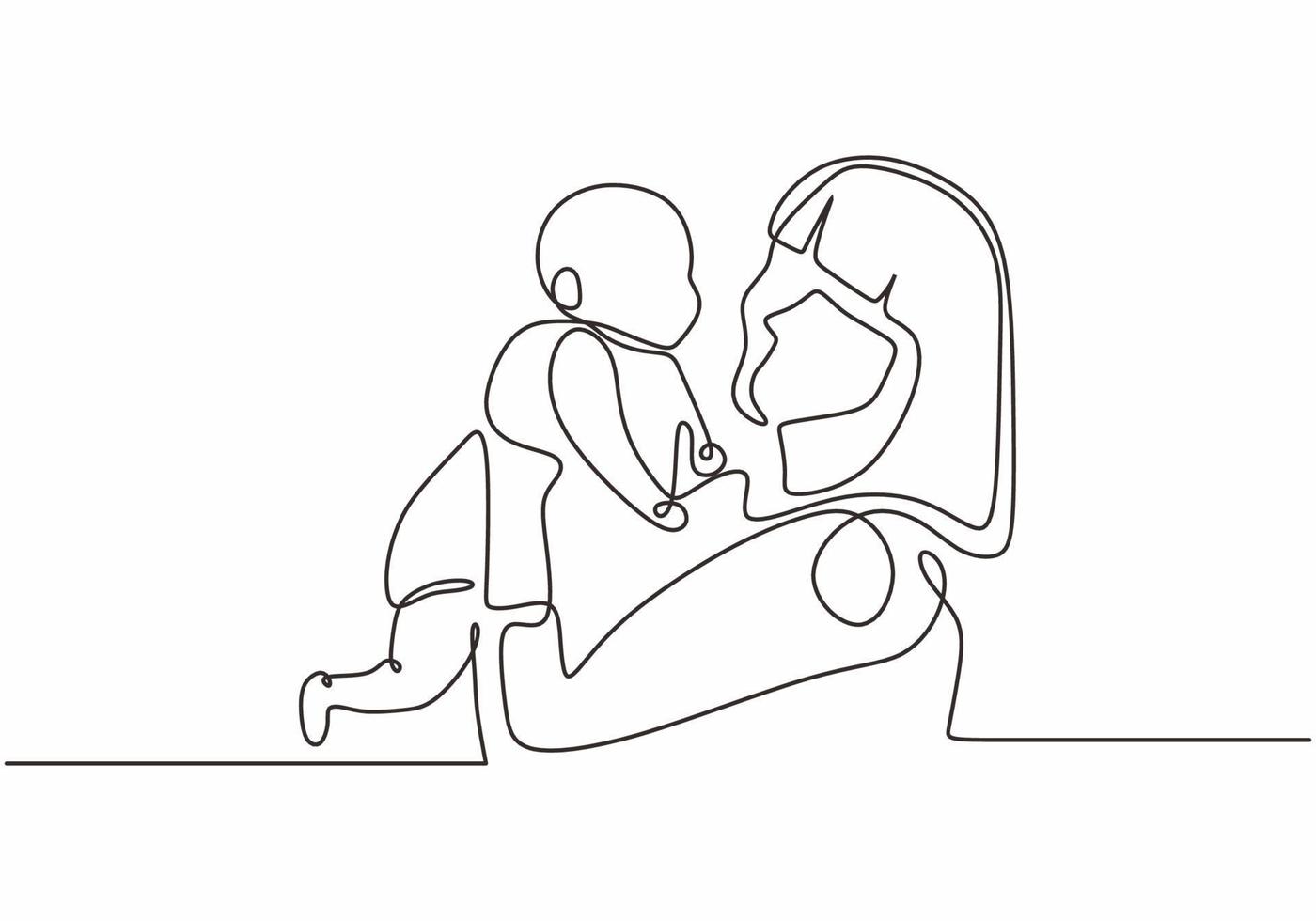 baby and mother one continuous line drawing. silhouette picture of mom vector