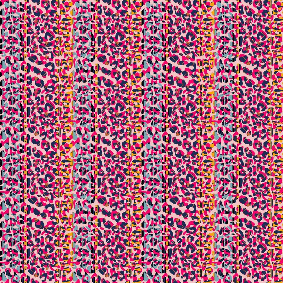 Lindo patrón transparente de leopardo con tema de colores rosados. vector