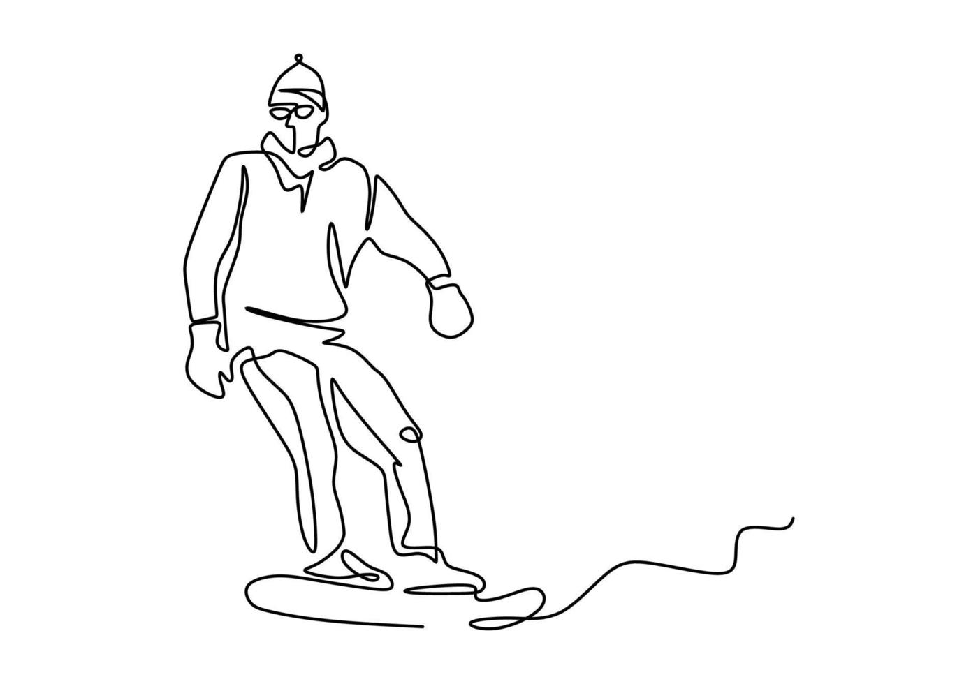 Continuous line ski racer drawings one hand drawn minimalism vector