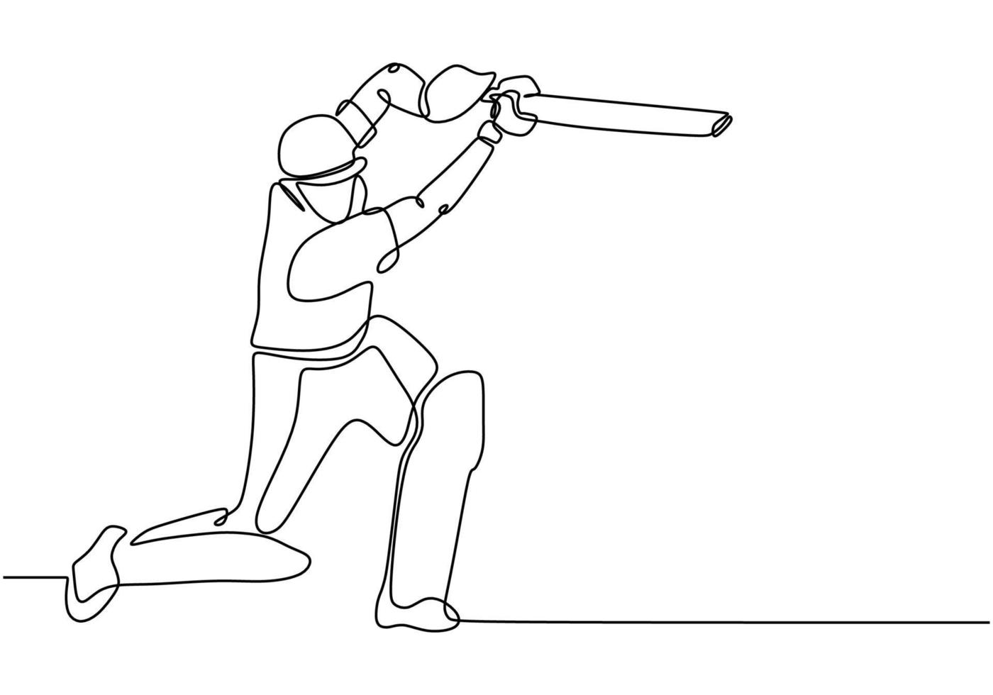 one line drawing of Cricket sport player continuous single line art vector