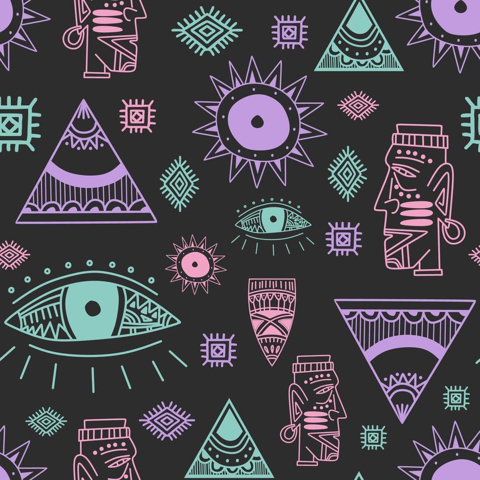 Vintage seamless pattern with tribal art african style drawing. vector