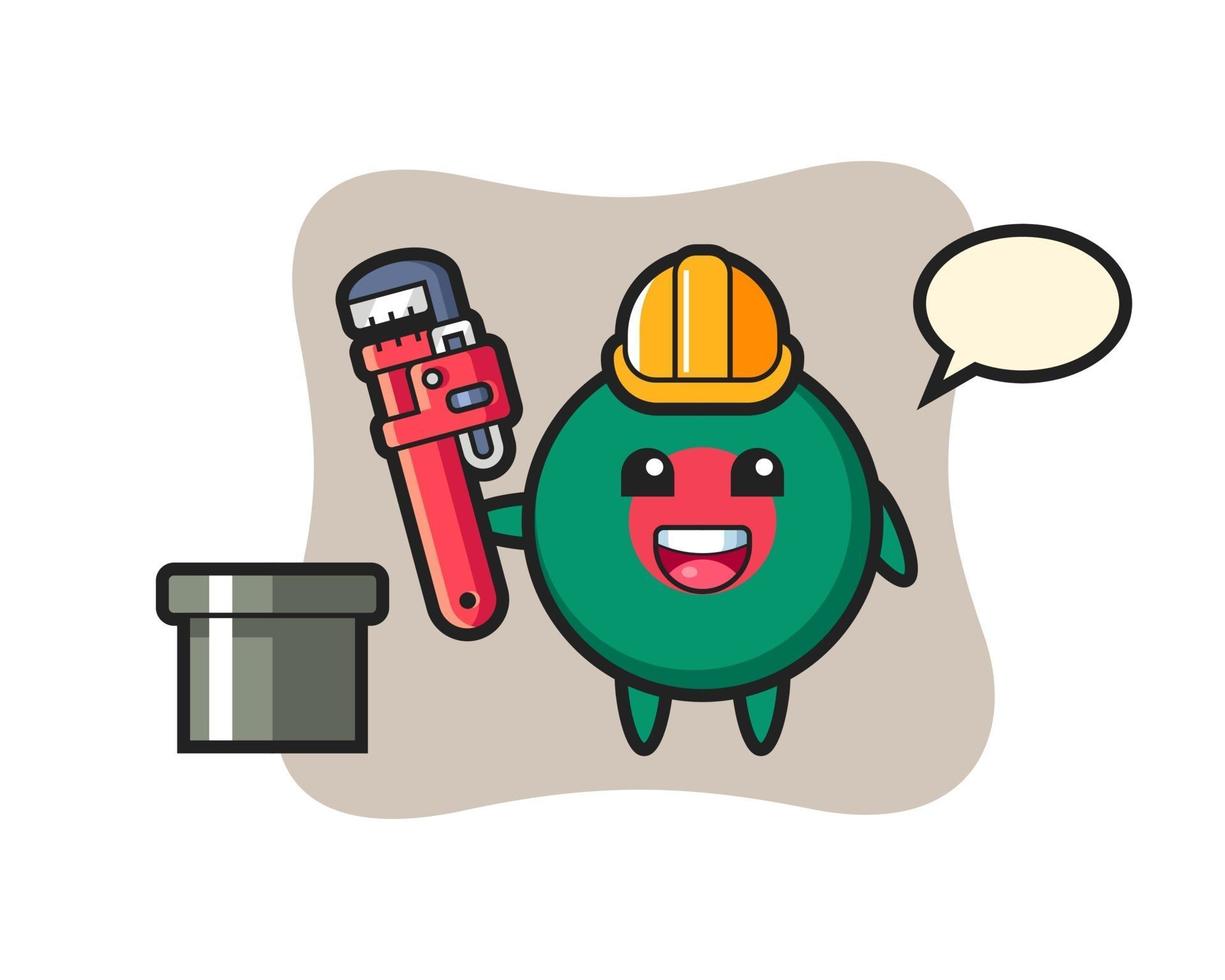 Character Illustration of bangladesh flag badge as a plumber vector