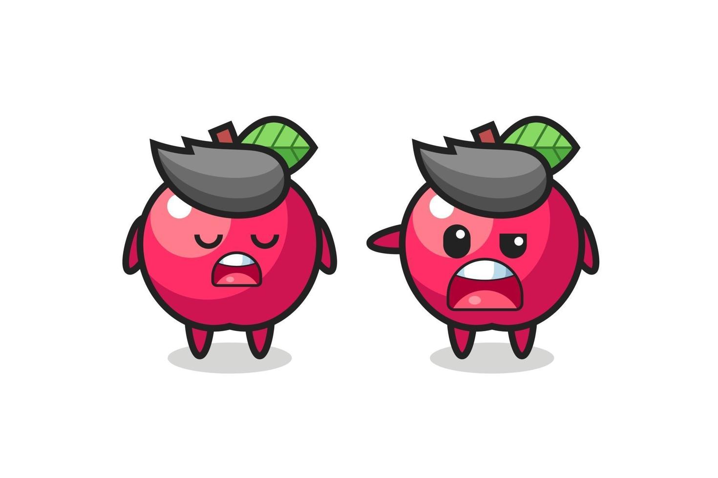 Ilustración de la discusión entre dos simpáticos personajes de manzana. vector