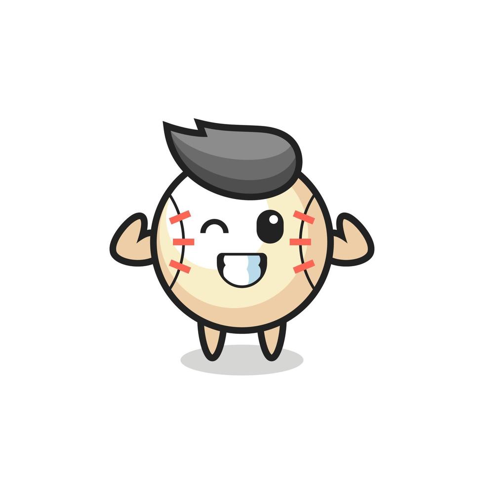 the muscular baseball character is posing showing his muscles vector