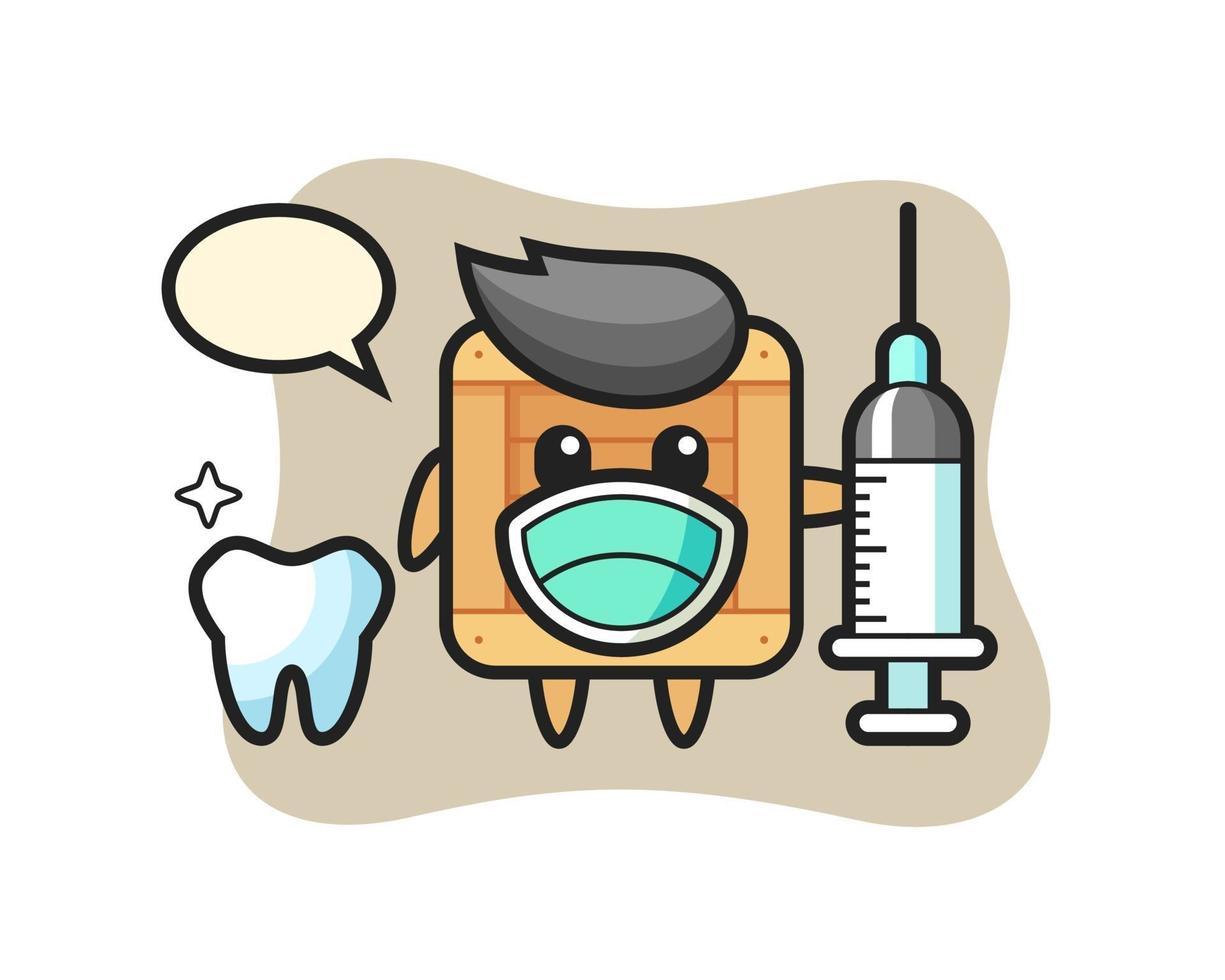 Personaje de mascota de caja de madera como dentista. vector