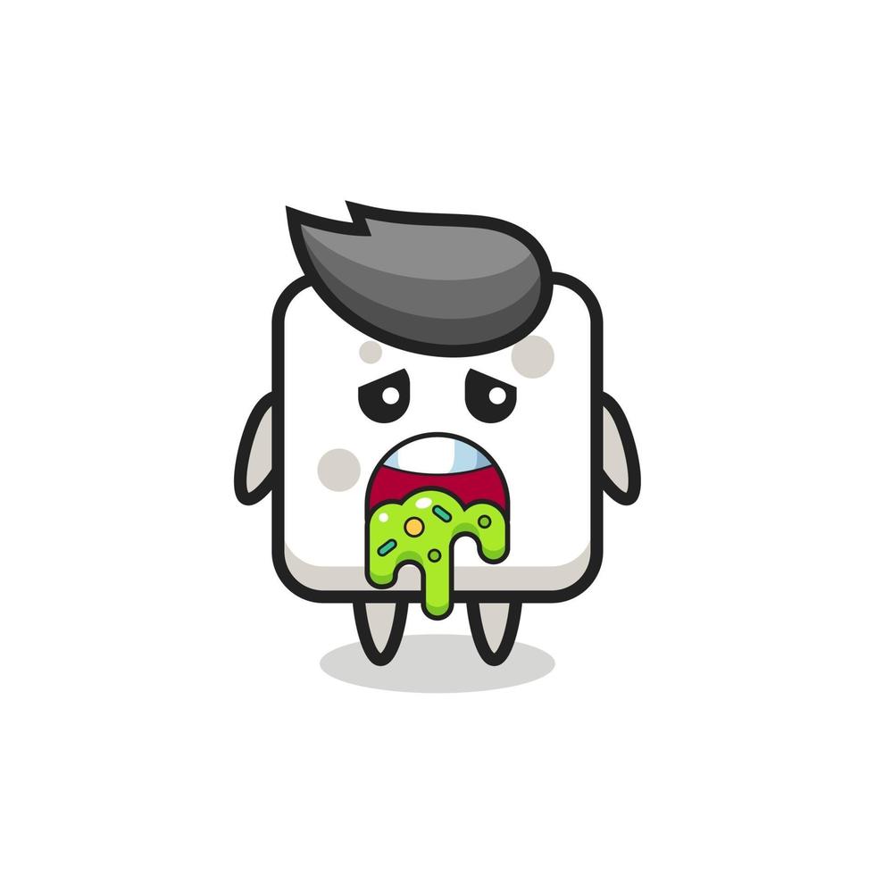 the cute sugar cube character with puke vector