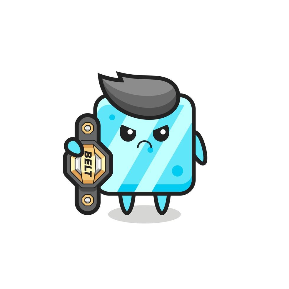 ice cube mascot character as a MMA fighter with the champion belt vector