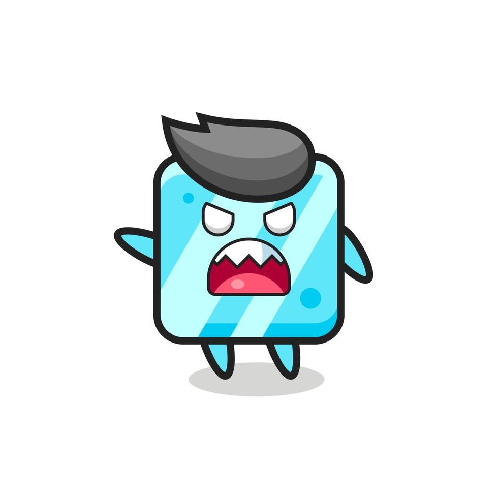 cute ice cube cartoon in a very angry pose vector