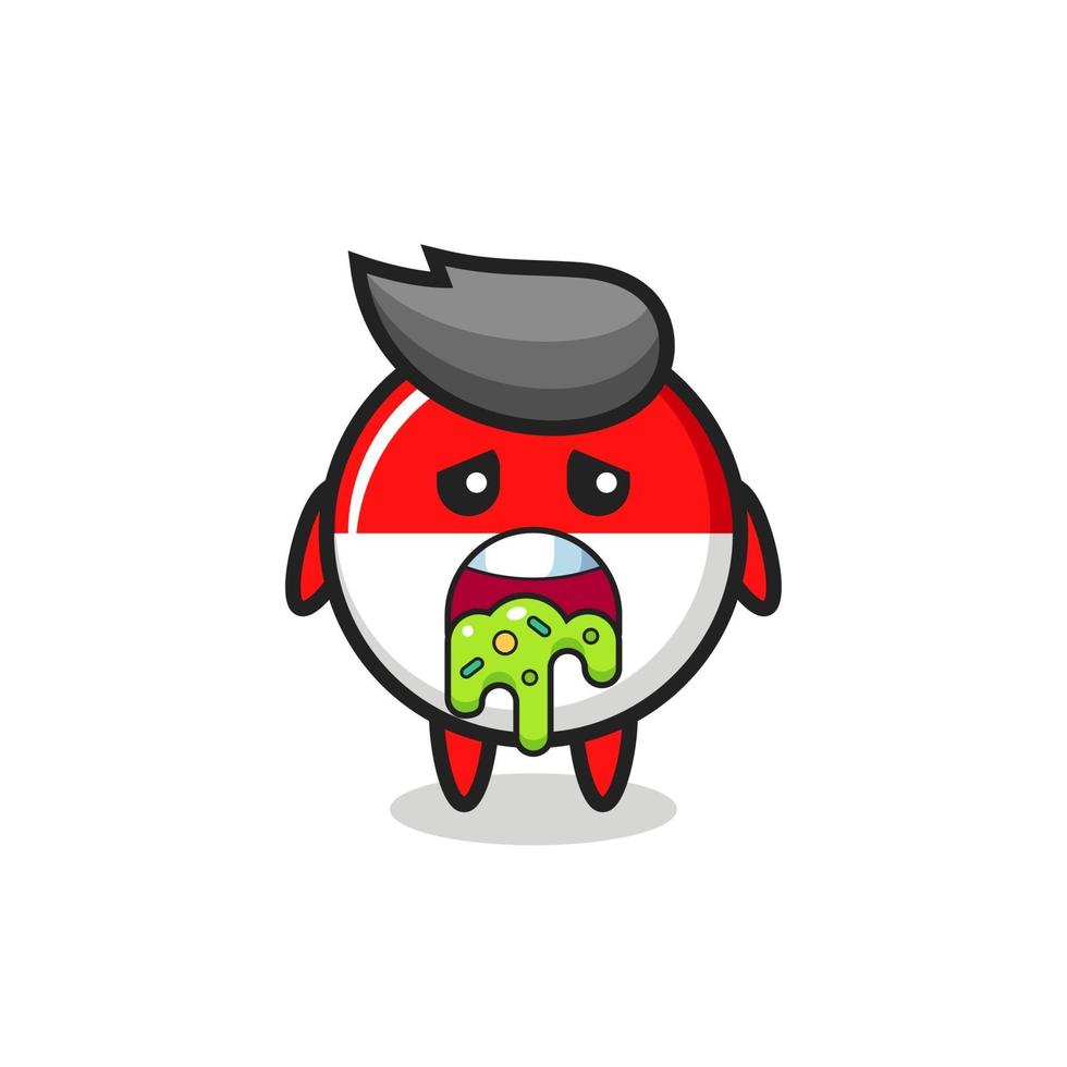 the cute indonesia flag badge character with puke vector