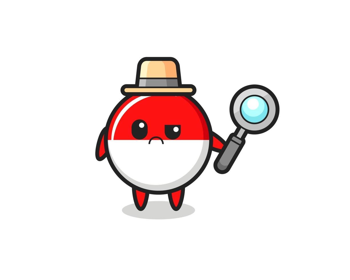 the mascot of cute indonesia flag badge as a detective vector
