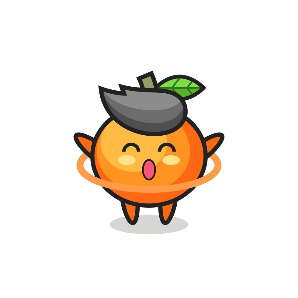 cute mandarin orange cartoon is playing hula hoop vector