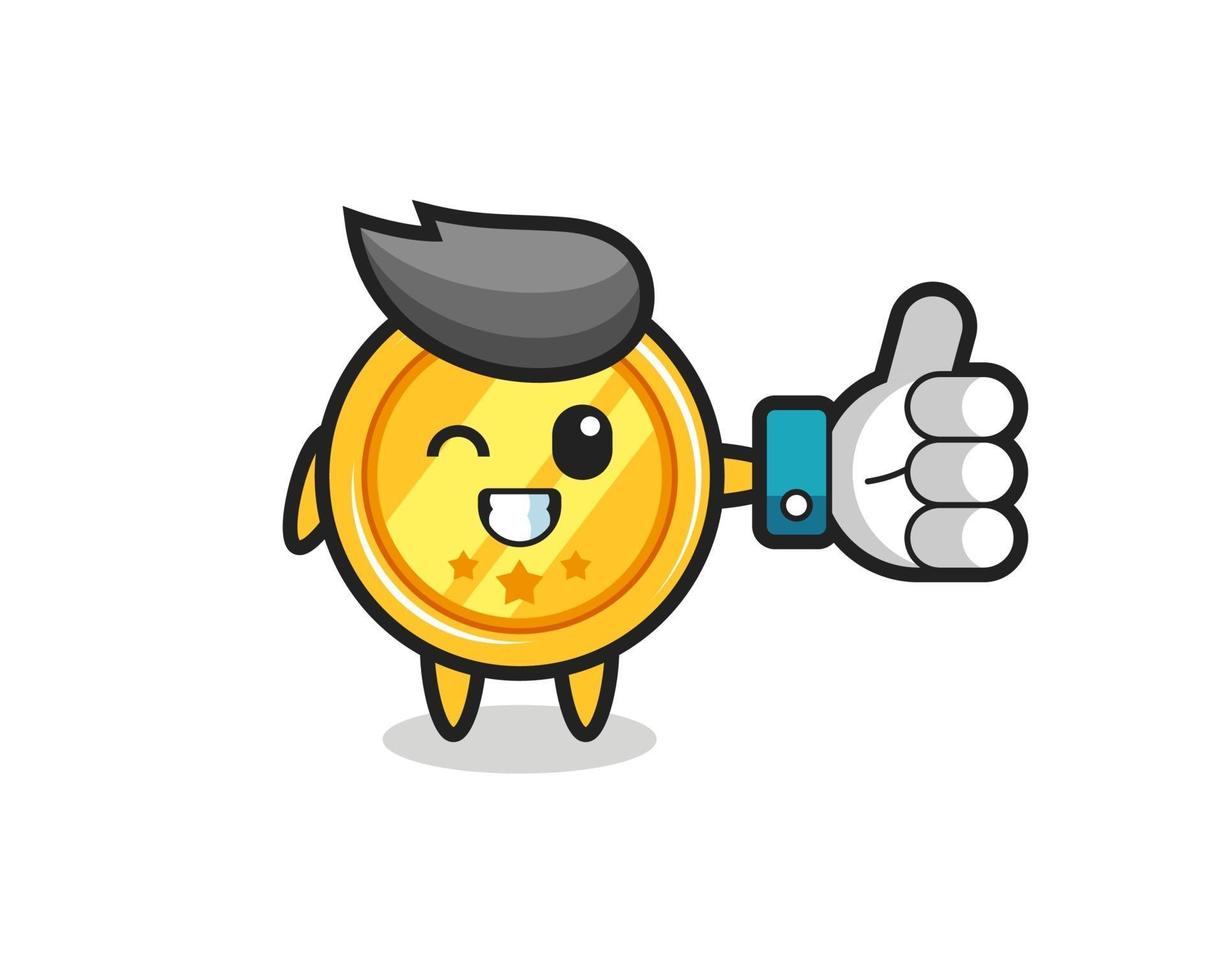 cute medal with social media thumbs up symbol vector