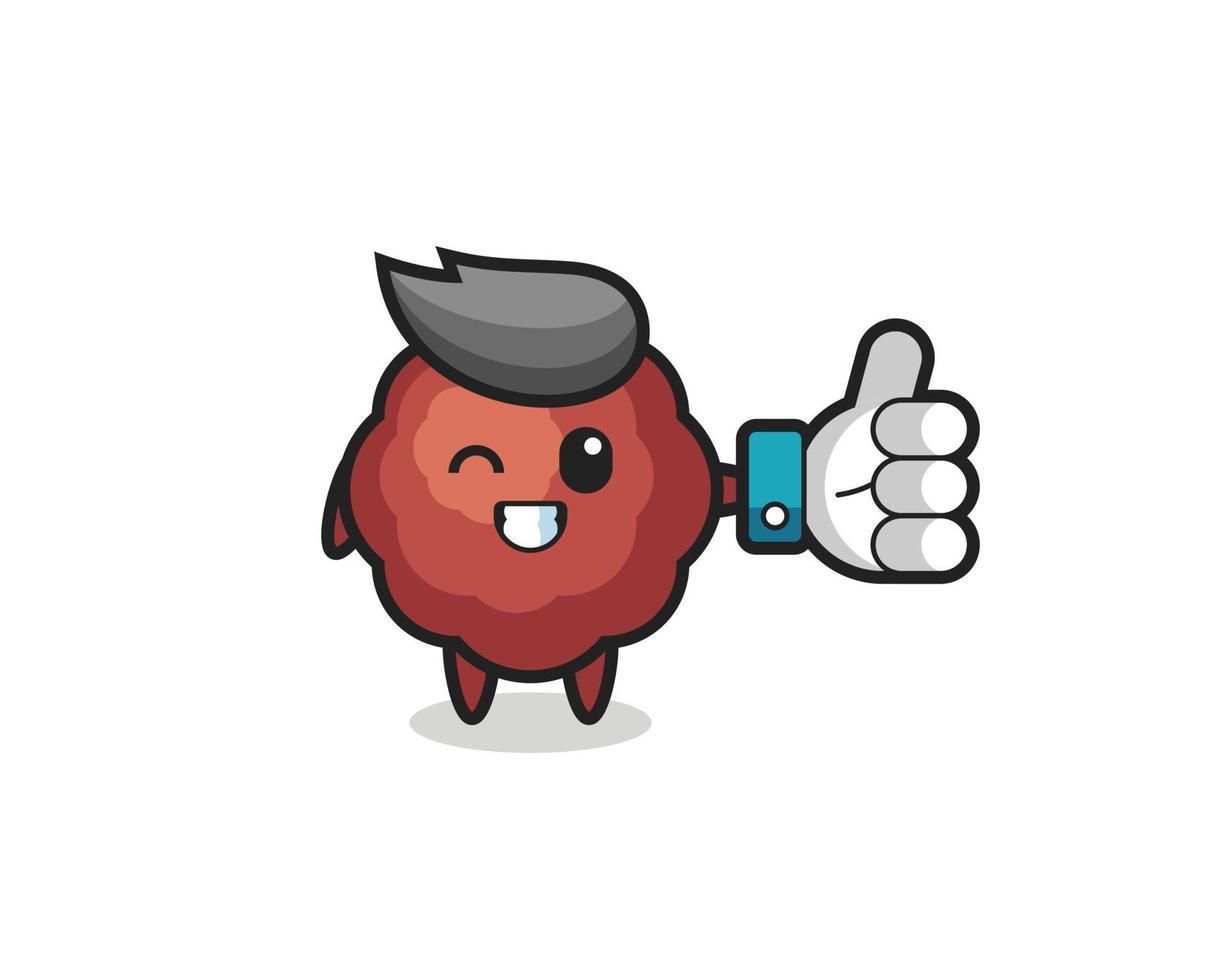 cute meatball with social media thumbs up symbol vector