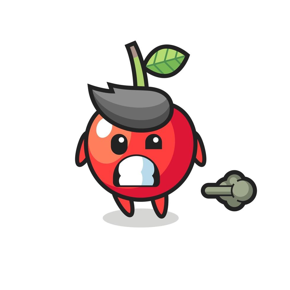 the illustration of the cherry cartoon doing fart vector