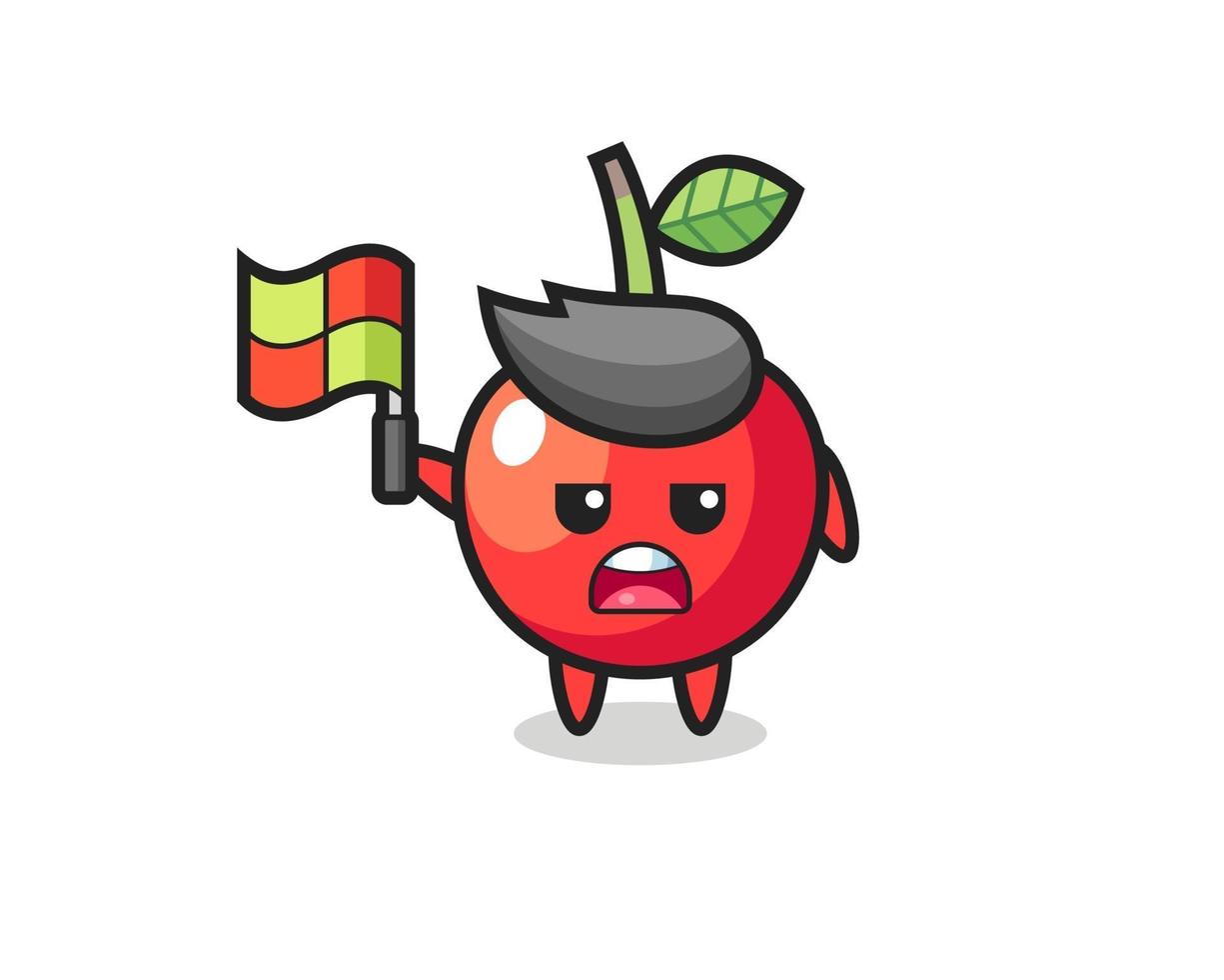 cherry character as line judge putting the flag up vector