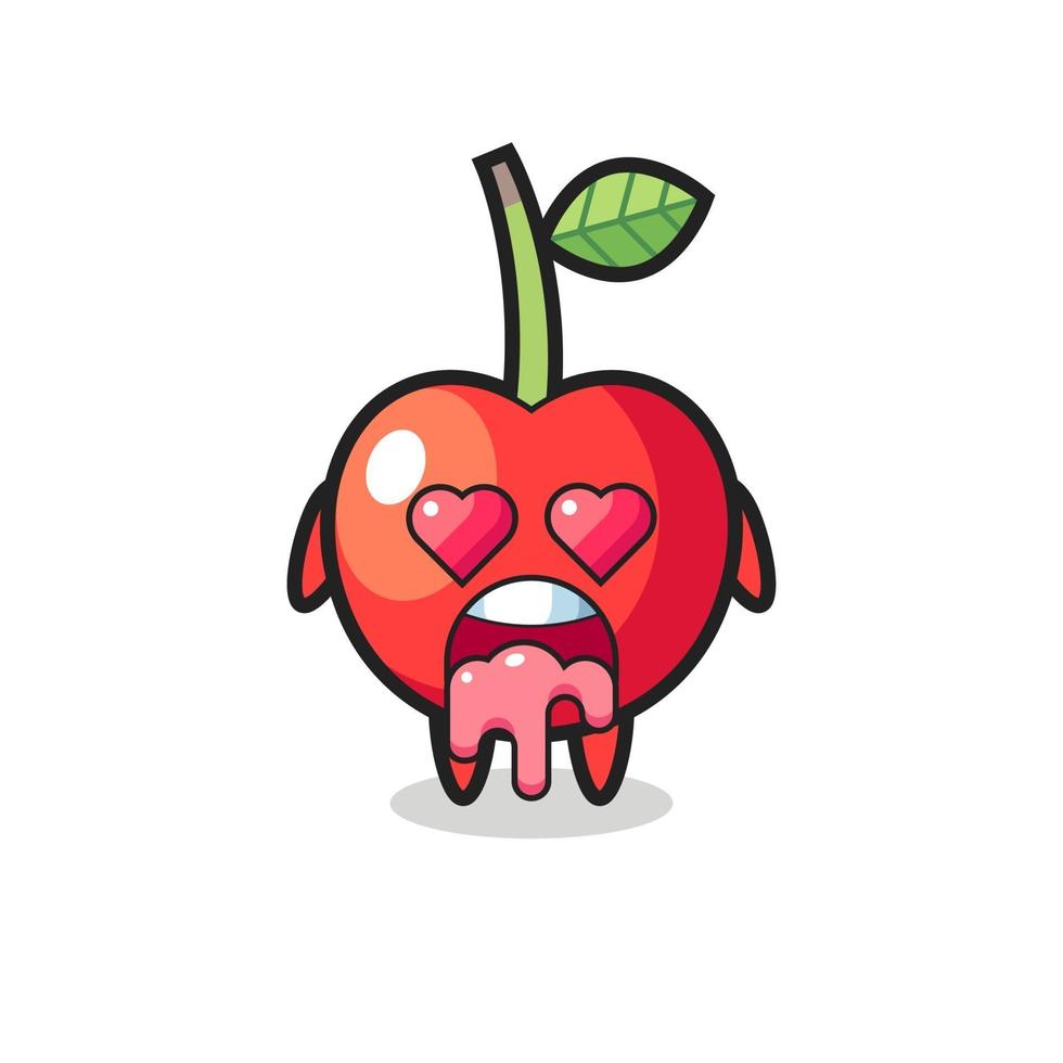 the falling in love expression of a cute cherry with heart shaped eyes vector