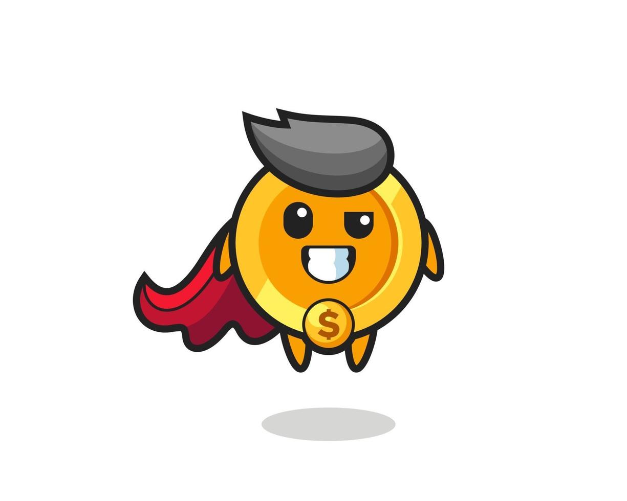 the cute dollar currency coin character as a flying superhero vector