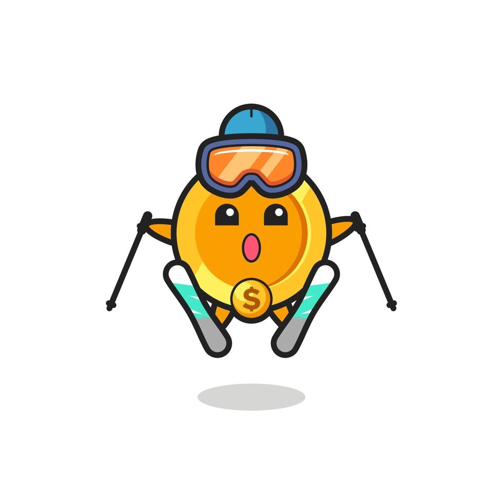 dollar currency coin mascot character as a ski player vector