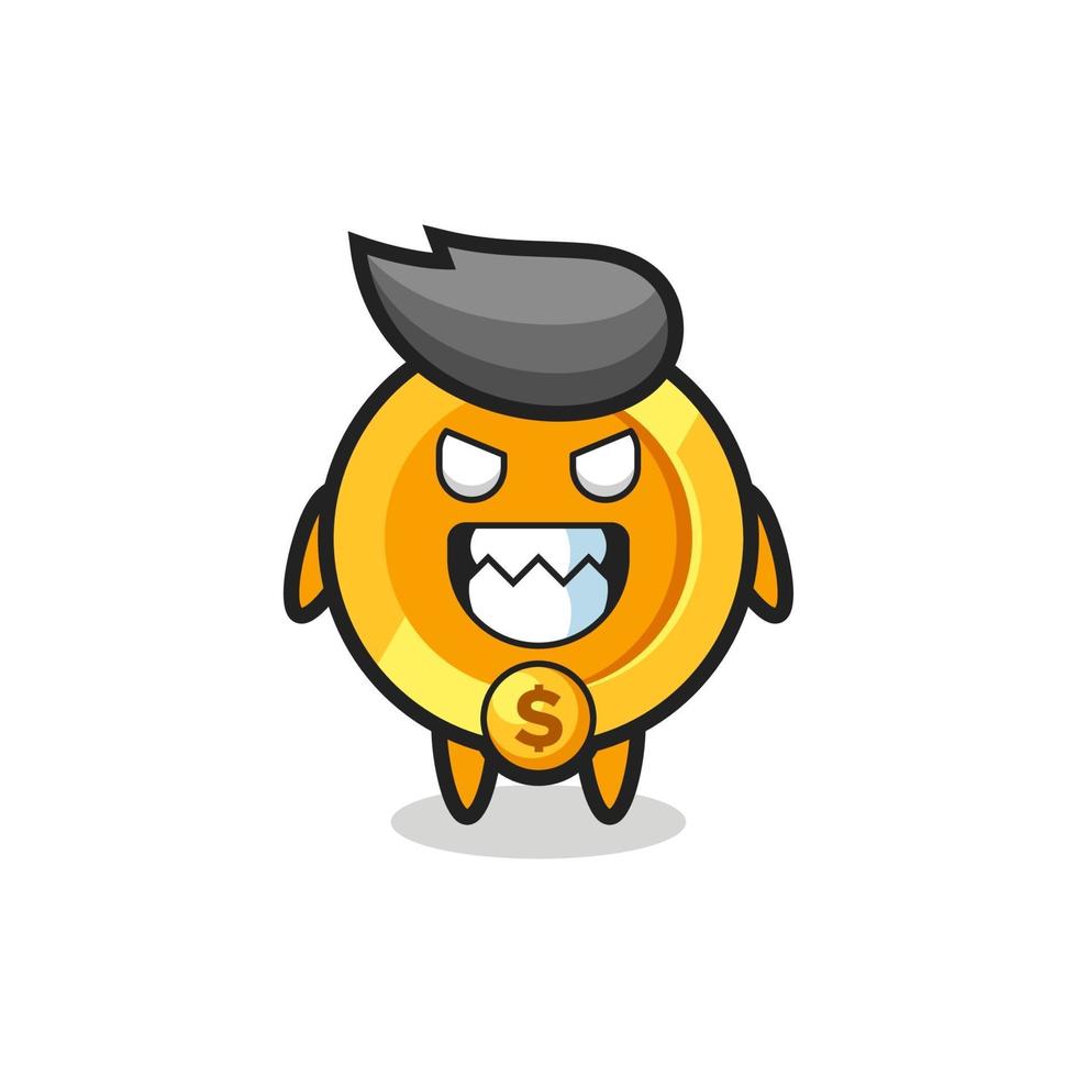 evil expression of the dollar currency coin cute mascot character vector