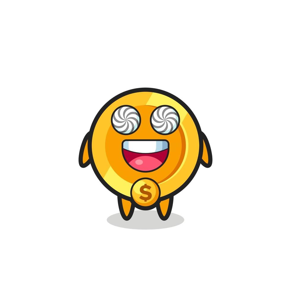 cute dollar currency coin character with hypnotized eyes vector