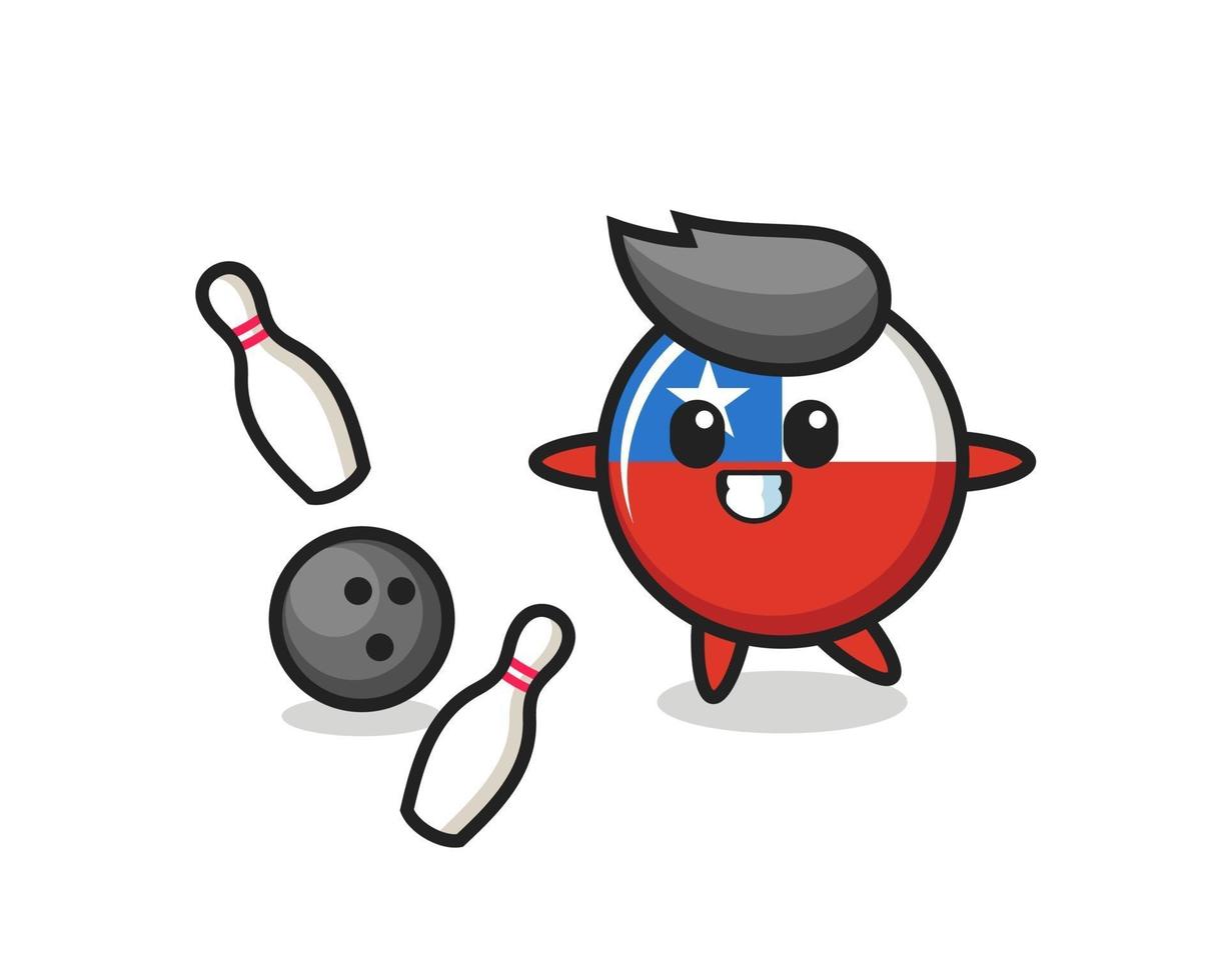 Character cartoon of chile flag badge is playing bowling vector