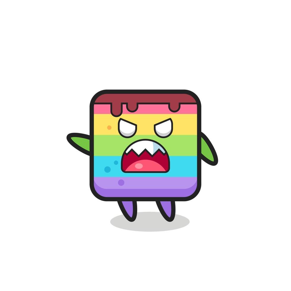 cute rainbow cake cartoon in a very angry pose vector