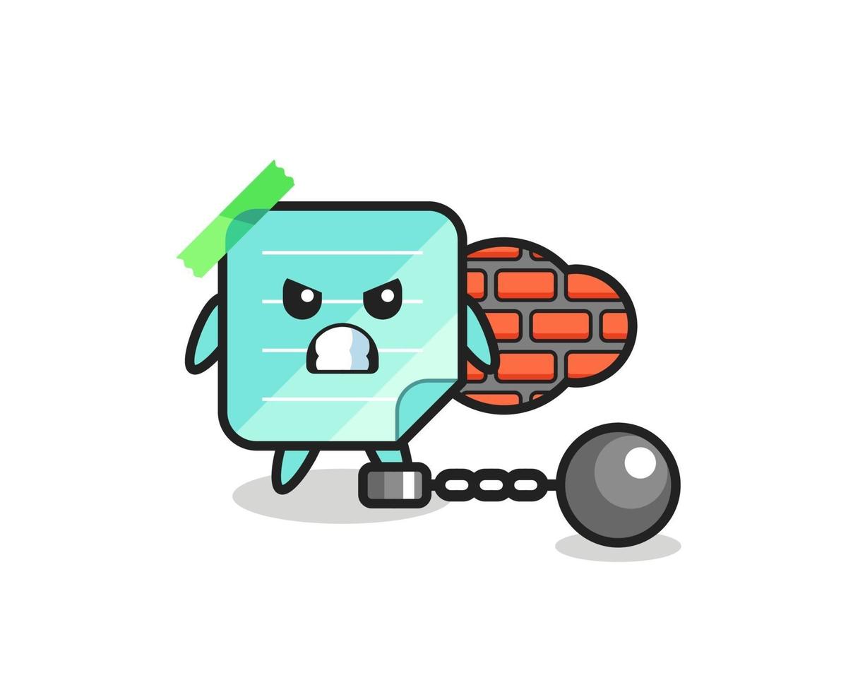 Mascota de personaje de notas adhesivas como prisionero. vector