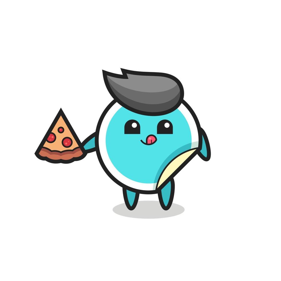 cute sticker cartoon eating pizza vector