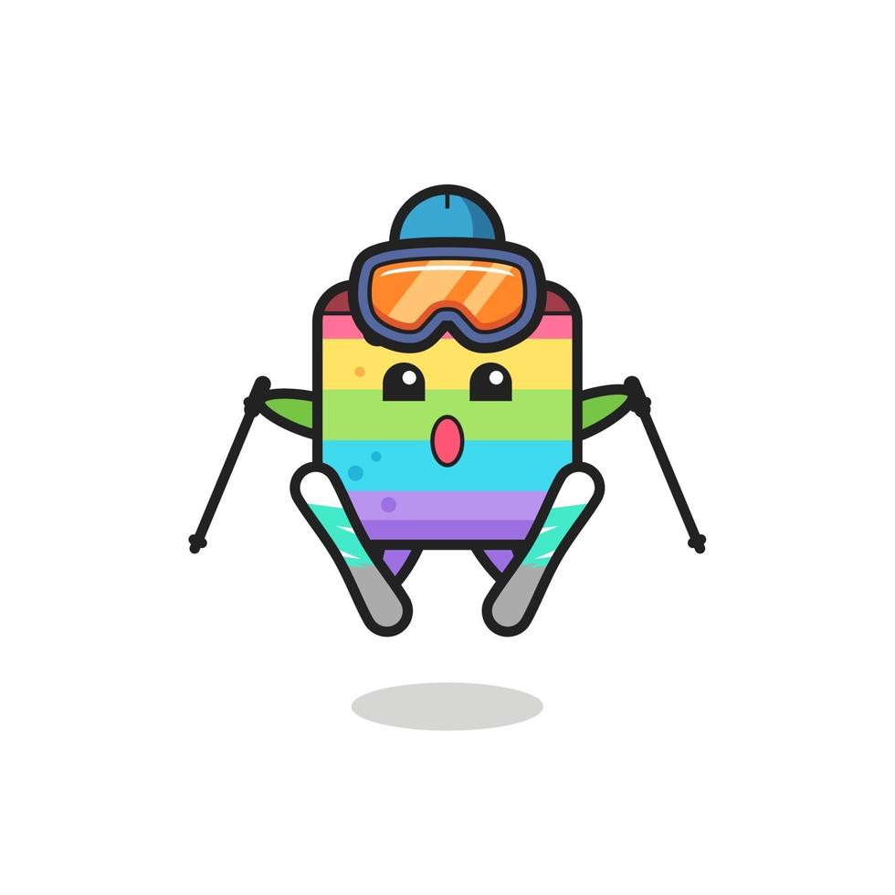 rainbow cake mascot character as a ski player vector