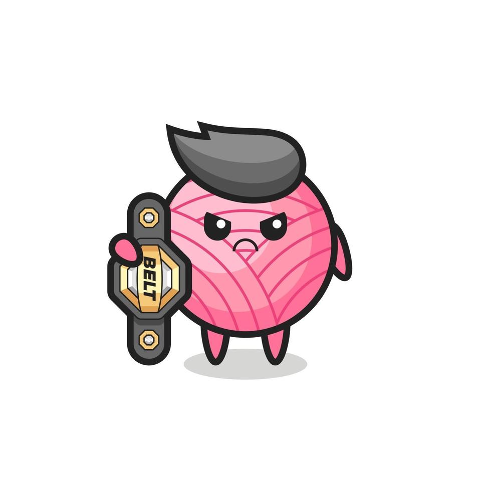 yarn ball mascot character as a MMA fighter with the champion belt vector