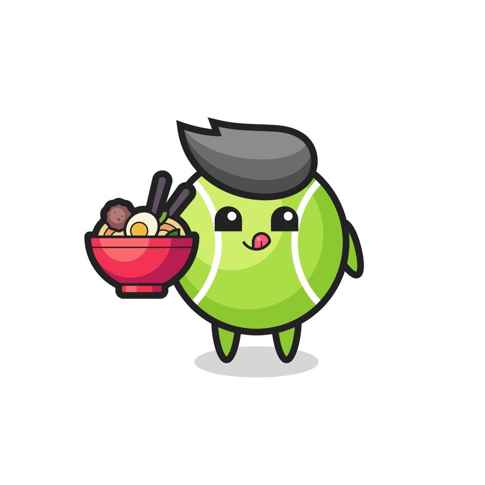 cute tennis character eating noodles vector