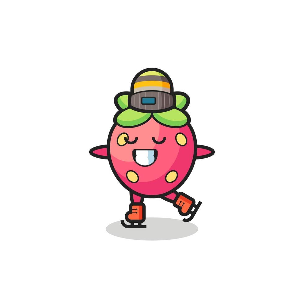 strawberry cartoon as an ice skating player doing perform vector