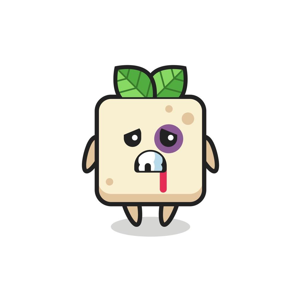 Personaje de tofu herido con cara magullada vector