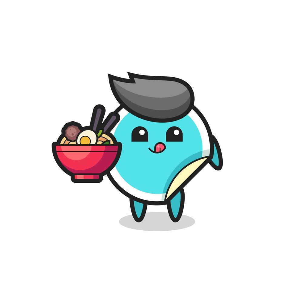cute sticker character eating noodles vector