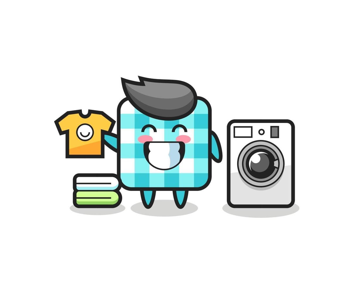 Mascot cartoon of checkered tablecloth with washing machine vector