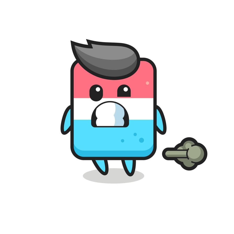 the illustration of the eraser cartoon doing fart vector