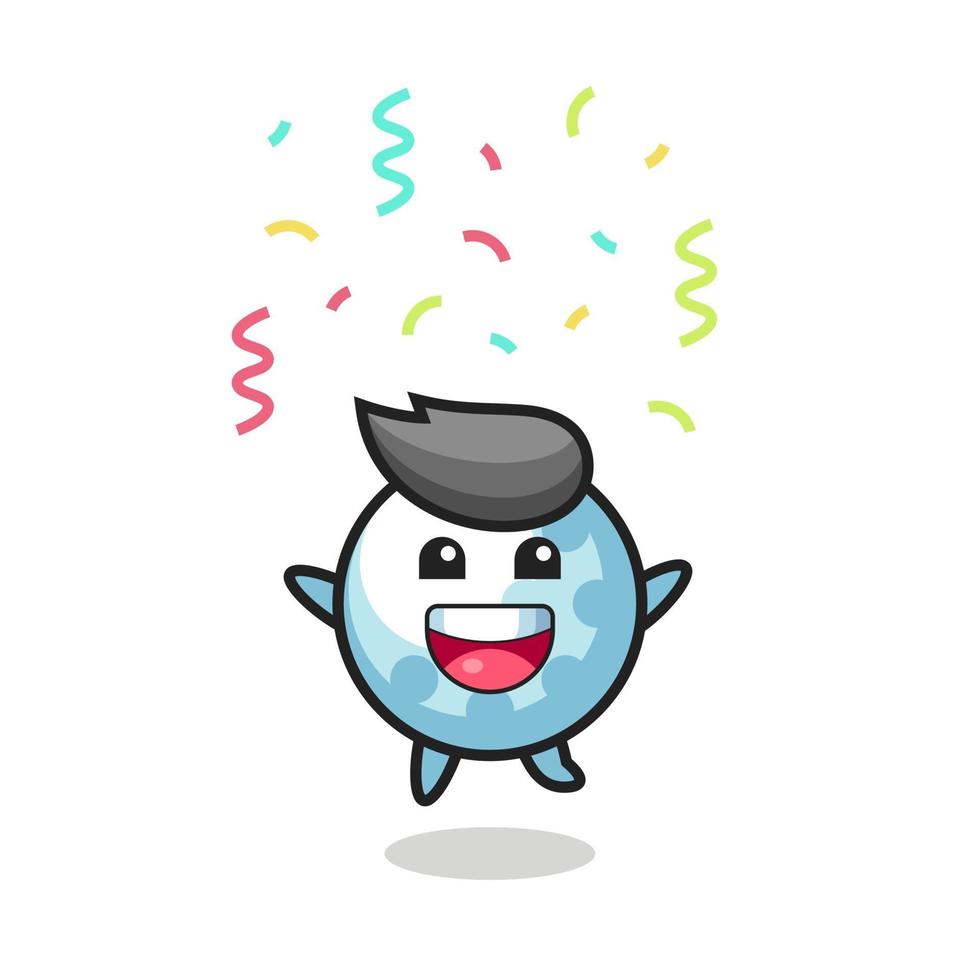 Feliz mascota de golf saltando de felicitación con confeti de colores vector