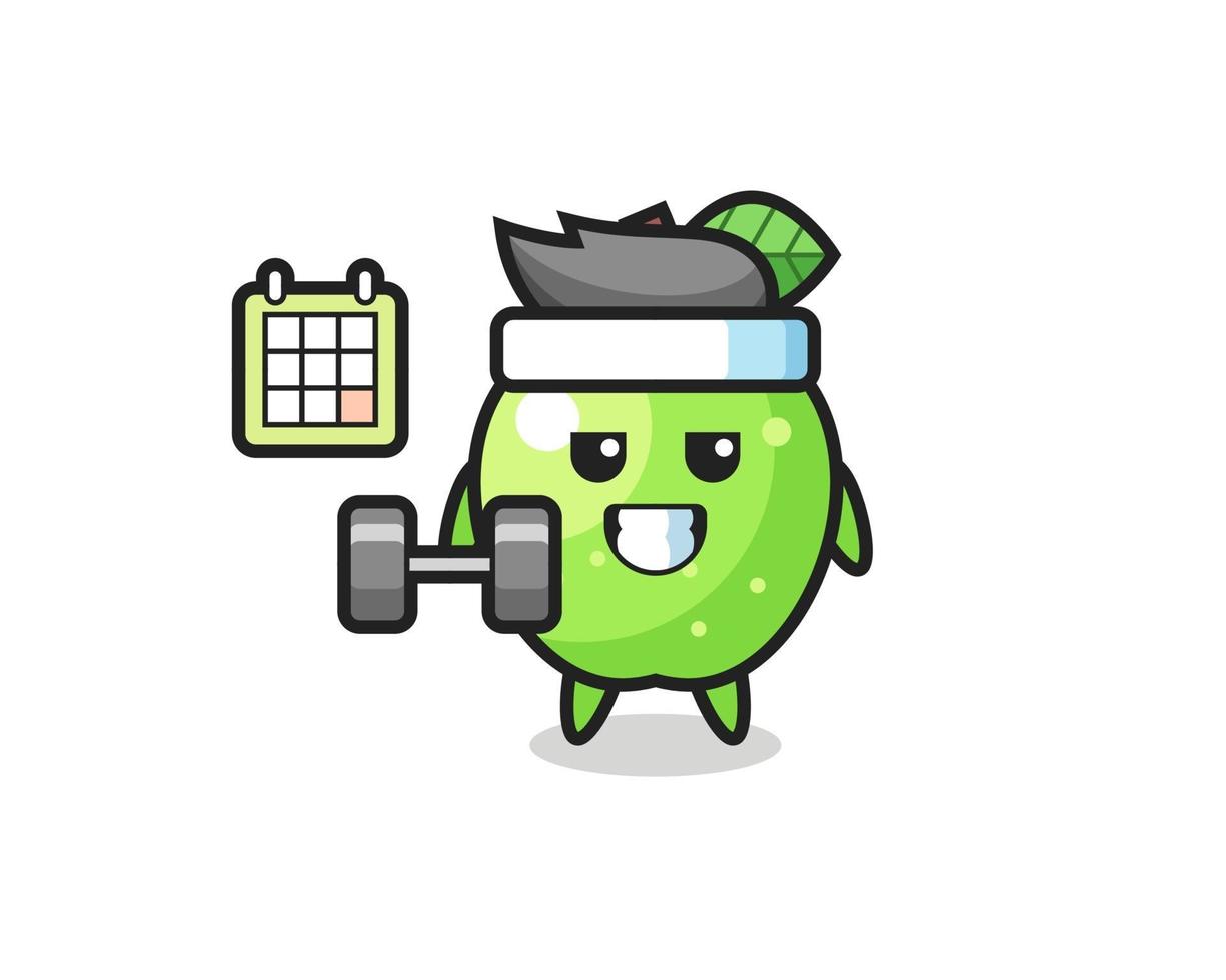 green apple mascot cartoon doing fitness with dumbbell vector