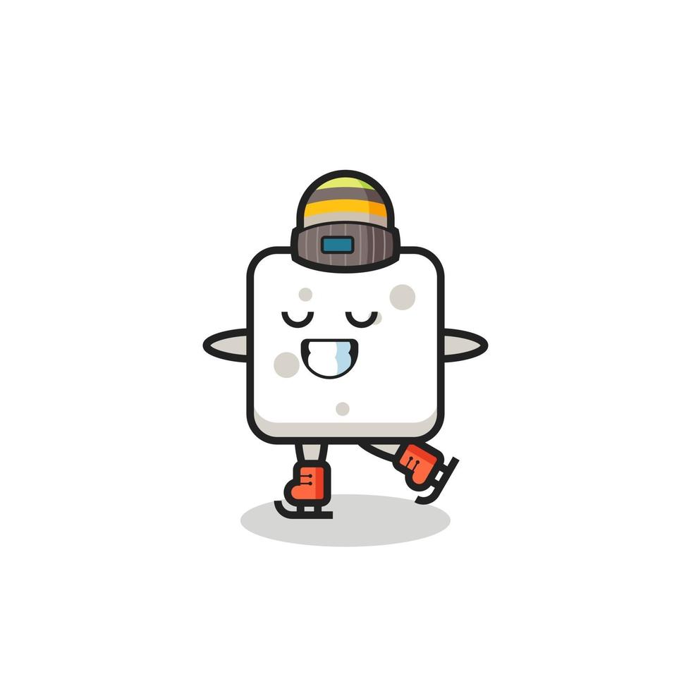 sugar cube cartoon as an ice skating player doing perform vector