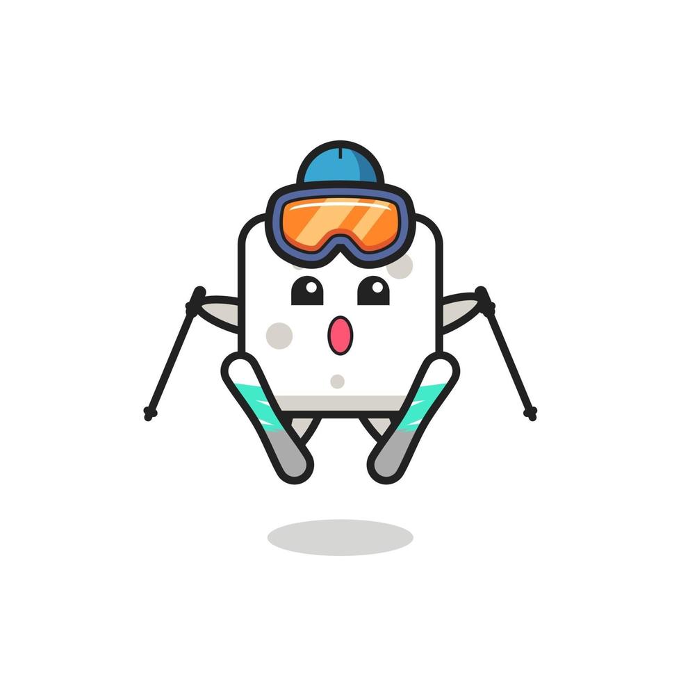 sugar cube mascot character as a ski player vector