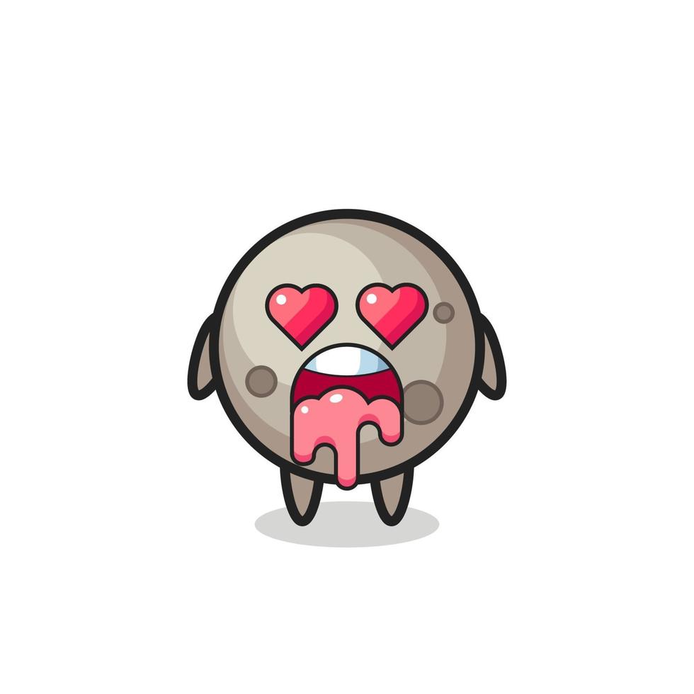 the falling in love expression of a cute moon with heart shaped eyes vector